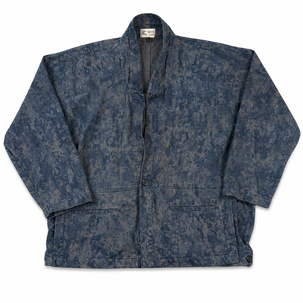 Vintage Mens House Blue Abstract Print Button Jacket Oversized Casual Blazer 80s